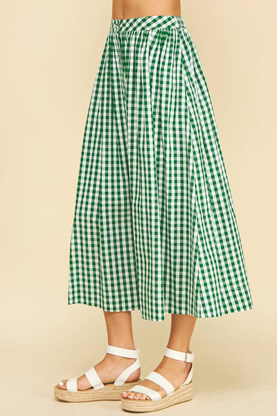 Gingham Button Down Skirt - Green