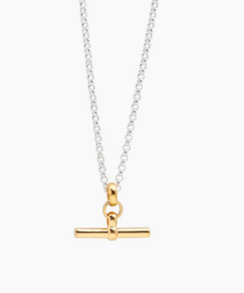 T Bar Toggle Steel 14K Gold or Two tone Necklace: Yellow Gold