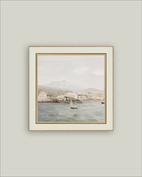 Sailboat Landscape Framed Antique Art: 9x9