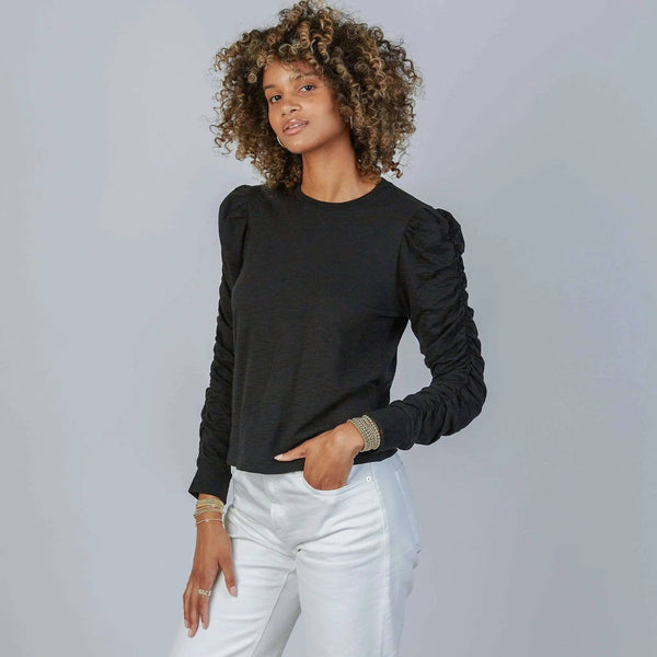 Elle Ruched Long Sleeve Tee in Black: L