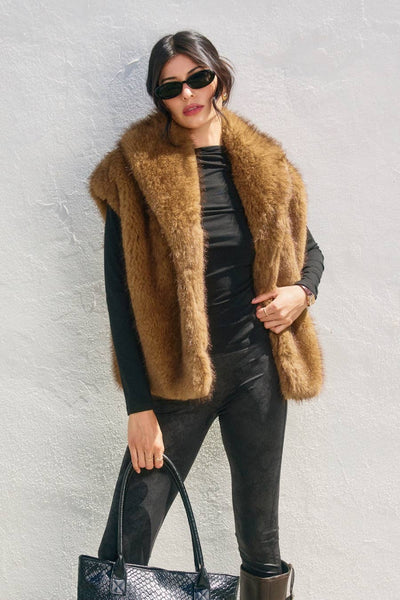 Snow Angel Collared Furry Vest: Lt Brown