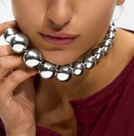 Statement Bead Necklace - Waterproof Silver