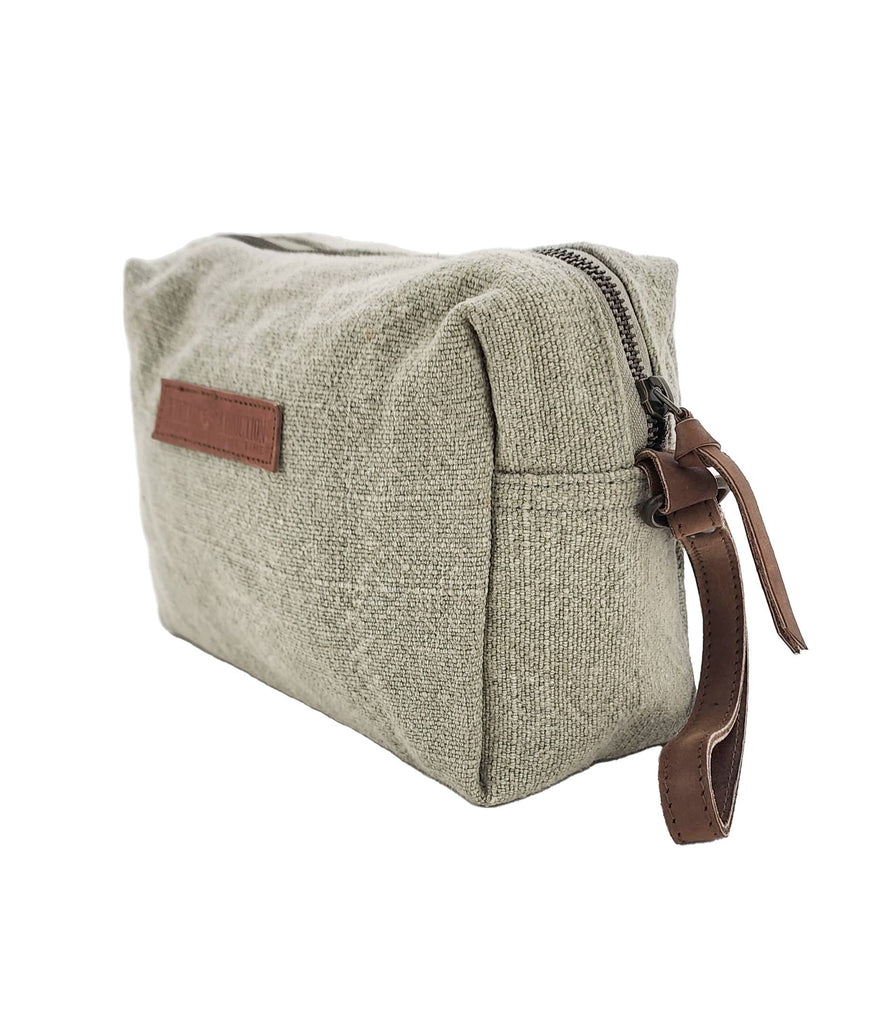Ash Grey/Green Canvas Shaving/Cosmetic Bag