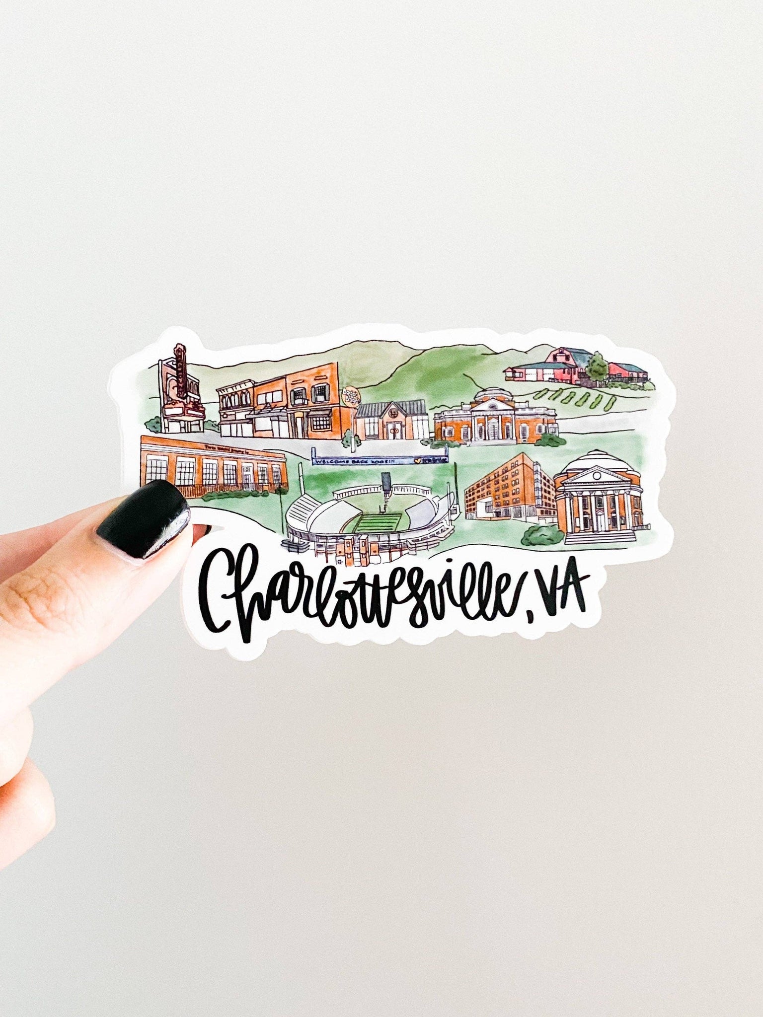Charlottesville, Virginia Skyline Sticker - Large 5inx3in