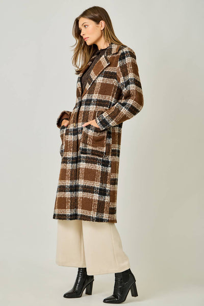 Plaid Long Coat: Mocha/Navy
