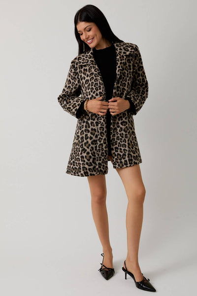 Animal Print Boucle Jacket - Taupe & Black Animal Print