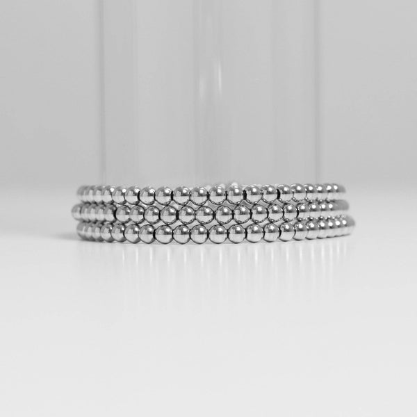 Waterproof Silver Bead Stretch Bracelet: 5mm
