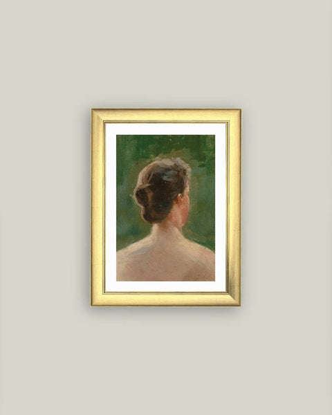 Back of Woman Portrait Framed Antique Art: 9x11