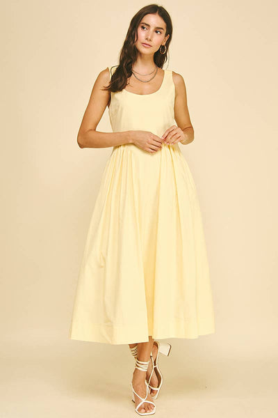 A-Line Poplin Midi Dress - Pale Yellow