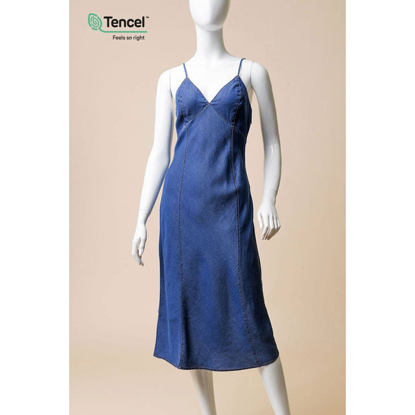 Midi Denim Dress With Contrast Stitching