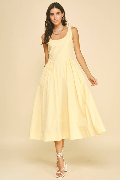 A-Line Poplin Midi Dress - Pale Yellow