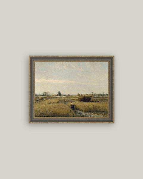 Harvest Landscape Framed Antique Art: 15x11