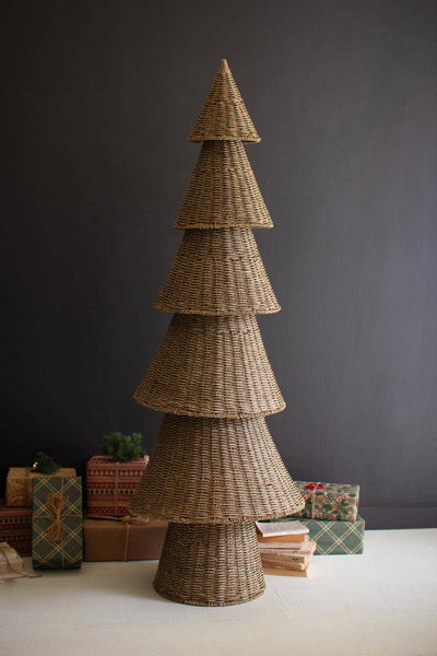 WOVEN VINE CHRISTMAS TREE: Brown / Vine/Metal / 23"d x 68"t