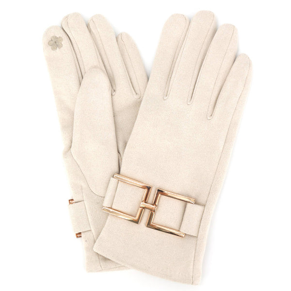 Square Buckle Accent Faux Suede Touchscreen Gloves: Taupe