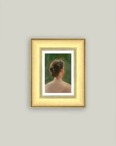 Back of Woman Portrait Framed Antique Art: 9x11