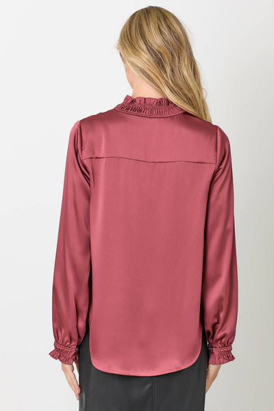 Ruffled Collar Blouse: Merlot