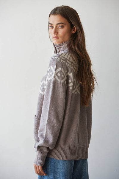 Knit Buttondown Long Sleeve Fair Isle Cardigan : Dark Heather Mocha