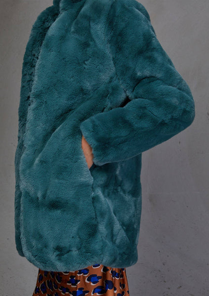 Retro Super Soft Faux Fur Coat: Vintage Pine / M
