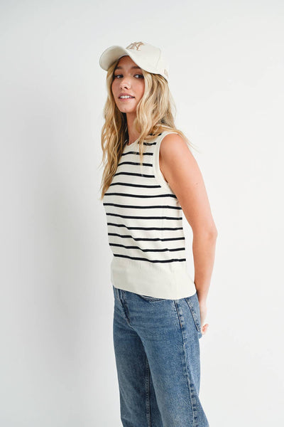 Striped Muscle Knit Tank Top - Black Stripe