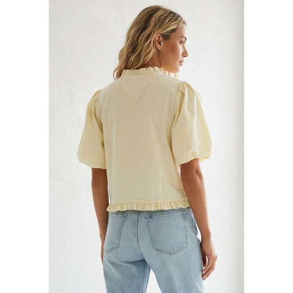 Ruffle Detail Bubble Sleeve Top - Pale Banana