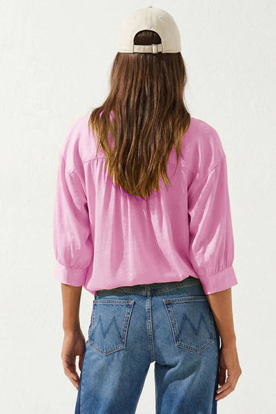 Oversized 3/4 Sleeve Button Up Blouse: Off White / L