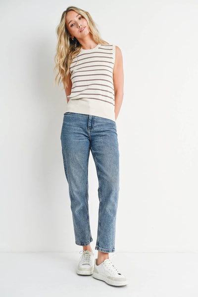 Striped Muscle Knit Tank Top - Black Stripe