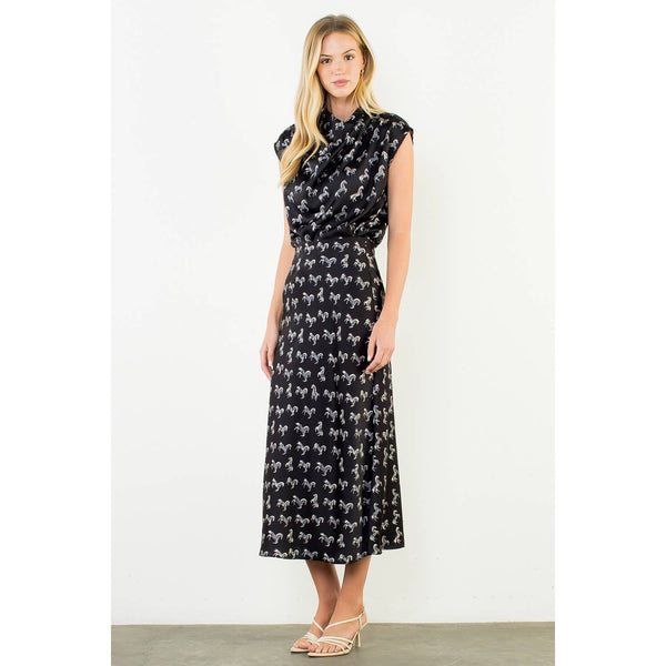 Satin Horse Print Skirt & Top Set: Brown