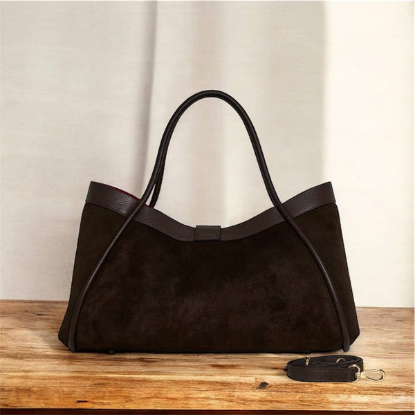 Genuine Suede and Togo Leather Bag: Dark brown