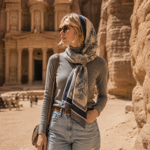 Oversized Wrap Scarf Shawl: Blue Toile