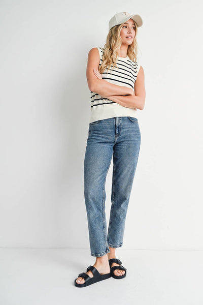 Striped Muscle Knit Tank Top - Black Stripe