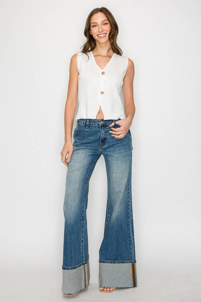 Fine Knit But Buttoned Sleeveless Top: Ivory