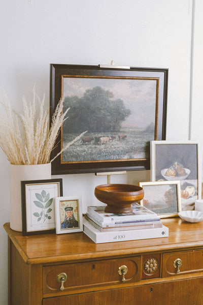 Cattle Grazing Framed Antique Art: 24x20