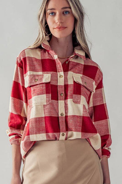 PLAID FLANNEL BUTTON DOWN SHIRT : BLACK / S-2/M-2/L-2