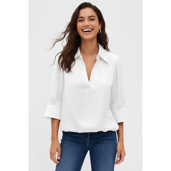 Half Sleeve Hi-lo Bubble Hem Blouse: Navy / S