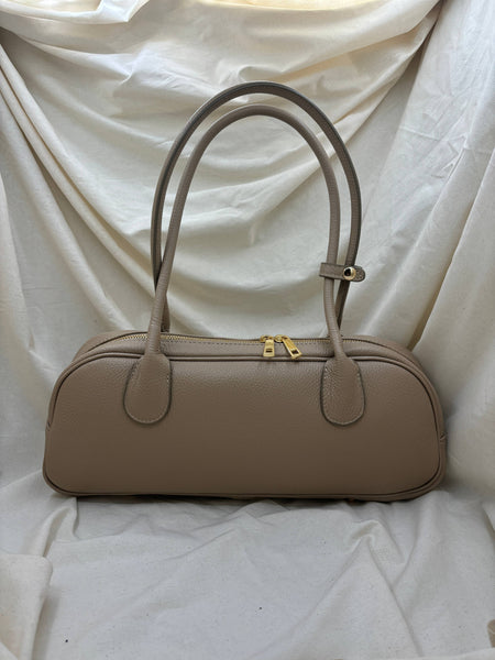 Genuine Leather East-West Bag: Taupe