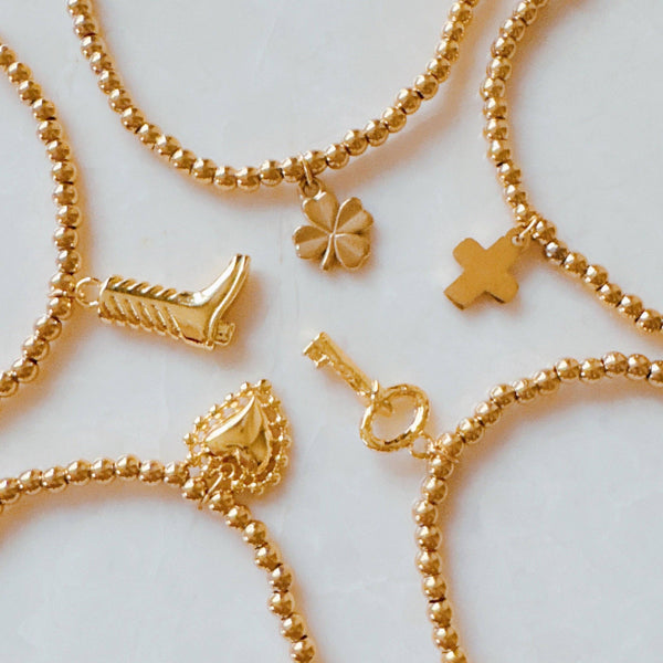 Golden Ball Single Charm Stretch Bracelet: Cowgirl Boot