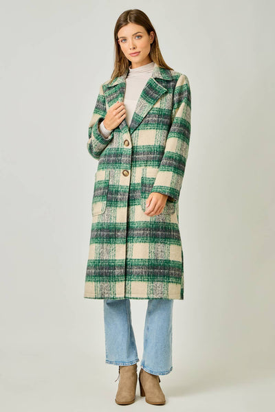 Plaid Long Coat: Mocha/Navy