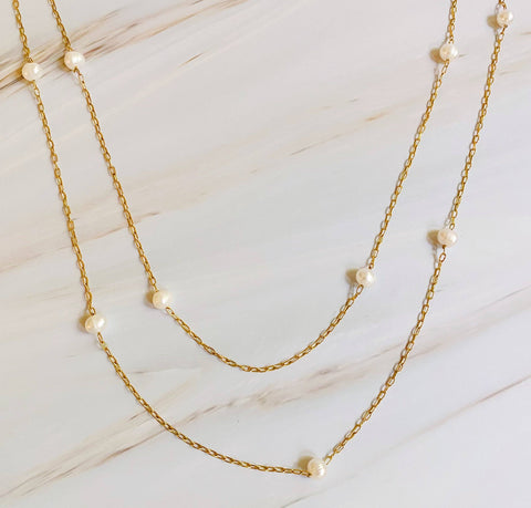 Freshwater Pearl Long Chain Necklace: Dainty Chic