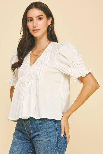 Tucked Detail Button Down Blouse - Off White