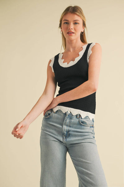 Scalloped Knit Sweater Tank - Blue & Lilac