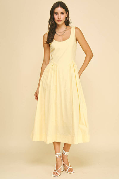 A-Line Poplin Midi Dress - Pale Yellow