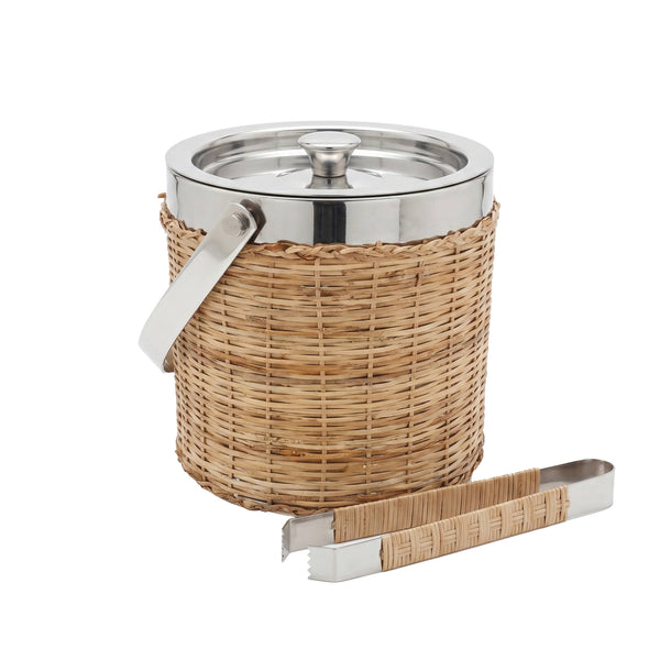 Rattan  Ice Bucket with Matching Tong