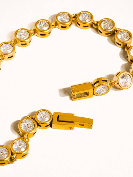 Amity 18K Gold Non-Tarnish Round Rhinestone Bracelet: Yellow Gold