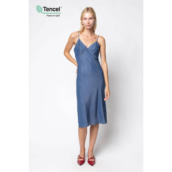 Midi Denim Dress With Contrast Stitching