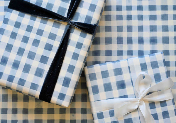 Blue Gingham Gift Wrap : Roll of 3 Sheets