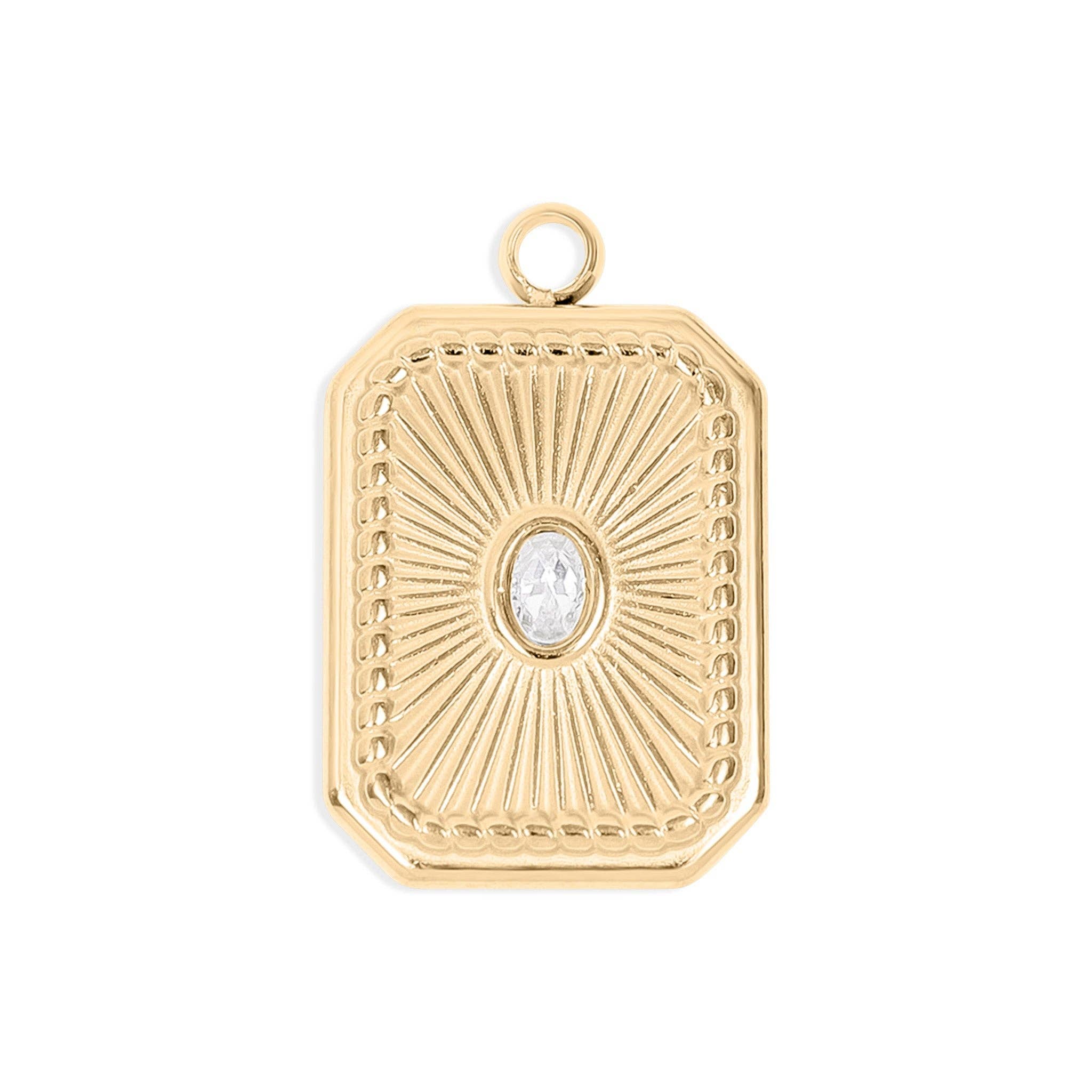 18K Gold PVD Rectangle Sunburst Crystal Charm: Gold