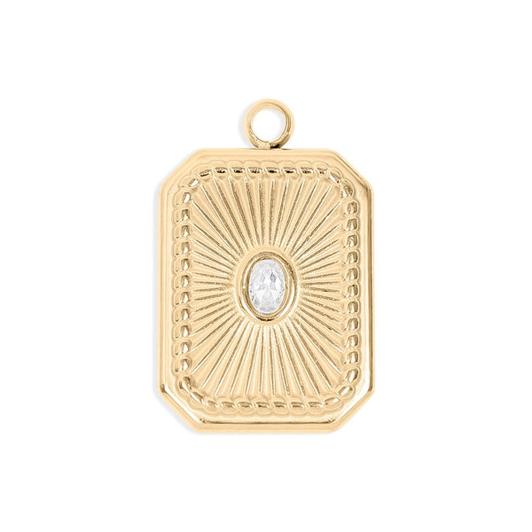 18K Gold PVD Rectangle Sunburst Crystal Charm: Gold
