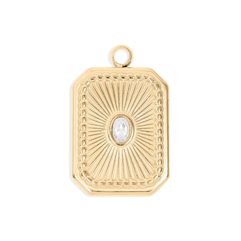 18K Gold PVD Rectangle Sunburst Crystal Charm: Gold