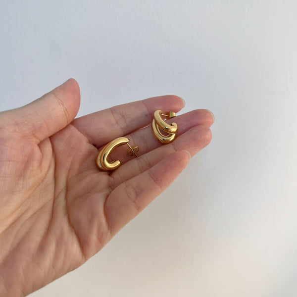 Flow- Double Hoop Earring- Steel Waterproof: Two Tone