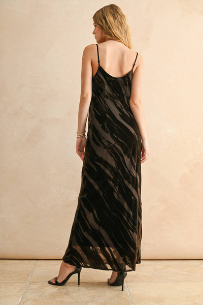 Suede Textured Fabric Long Dress: Brown